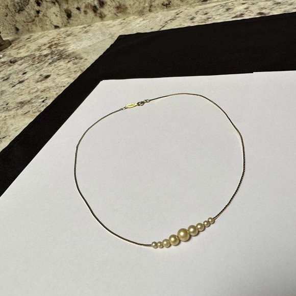 Signed Napier Gold Tone / Faux Pearl Bead Necklace 16 Inch - Picture 4 of 10